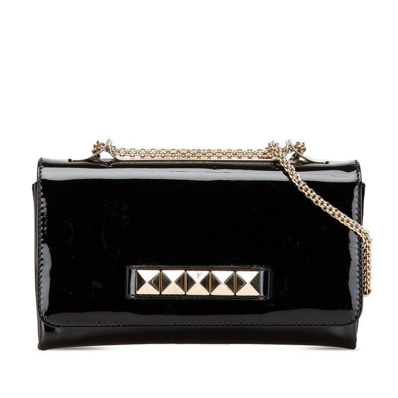 ヴァレンティノ ロックスタッズ チェーン ショルダーバッグ ブラック エナメル レディース VALENTINO 【中古】
