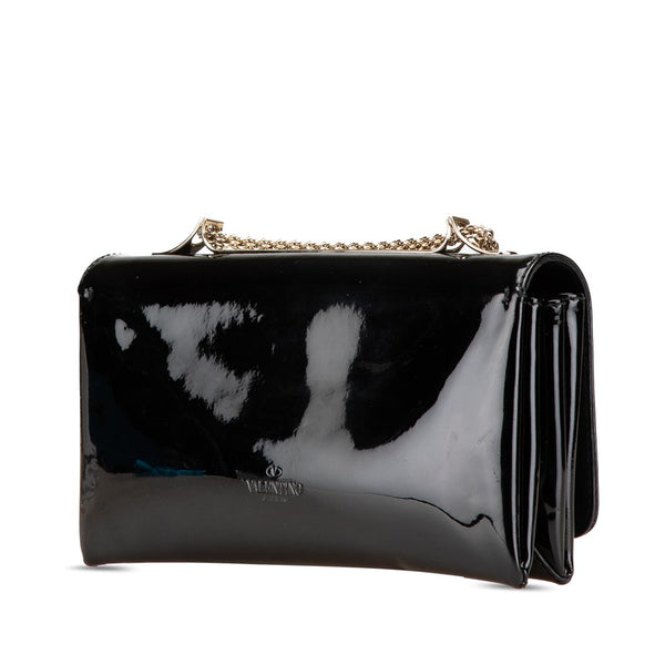 ヴァレンティノ ロックスタッズ チェーン ショルダーバッグ ブラック エナメル レディース VALENTINO 【中古】