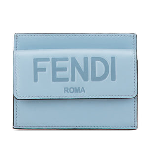 フェンディ ロゴ ROMA カードケース 名刺入れ 8M0423 ライトブルー レザー レディース FENDI 【中古】