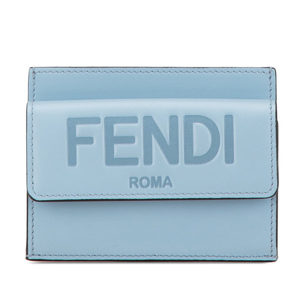 フェンディ ロゴ ROMA カードケース 名刺入れ 8M0423 ライトブルー レザー レディース FENDI 【中古】