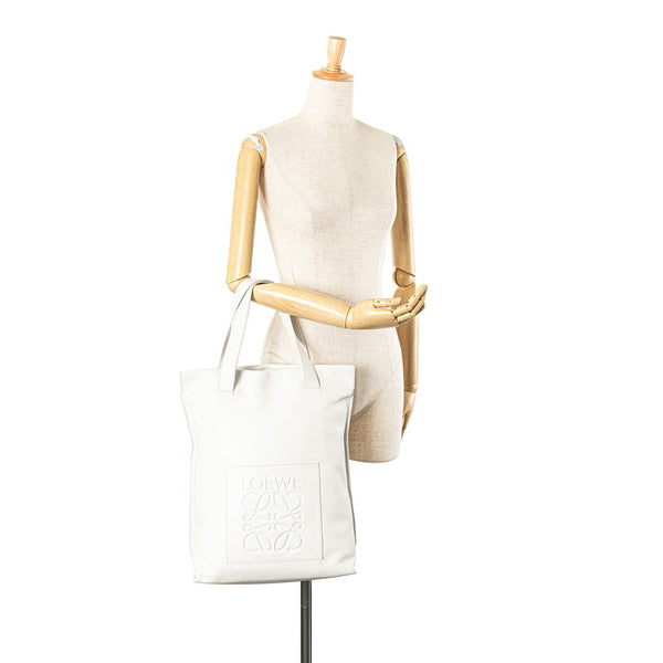 ロエベ アナグラム ショッパー トートバッグ ホワイト レザー レディース LOEWE 【中古】