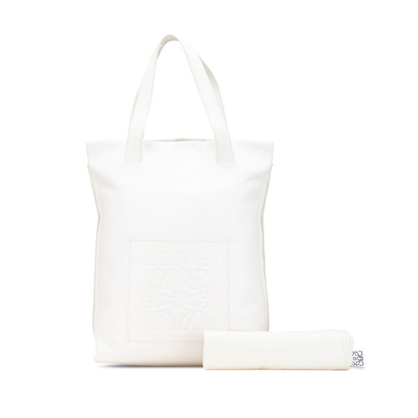 ロエベ アナグラム ショッパー トートバッグ ホワイト レザー レディース LOEWE 【中古】