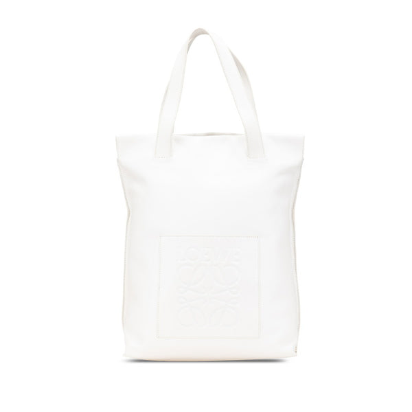 ロエベ アナグラム ショッパー トートバッグ ホワイト レザー レディース LOEWE 【中古】