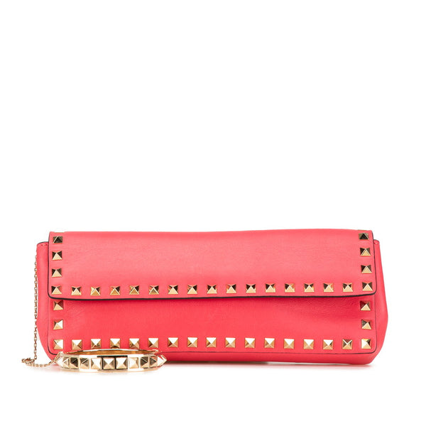 ヴァレンチノ ロックスタッズ クラッチバッグ セカンドバッグ ピンク レザー レディース Valentino 【中古】