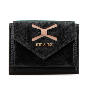 プラダ リボン コンパクトウォレット 三つ折り財布 1MH021 ブラック サフィアーノ レディース PRADA 【中古】