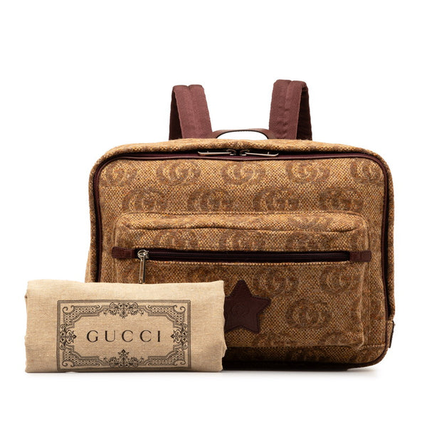 グッチ ダブルG スター リュック バックパック 704946 ブラウン ウール レザー レディース GUCCI 【中古】