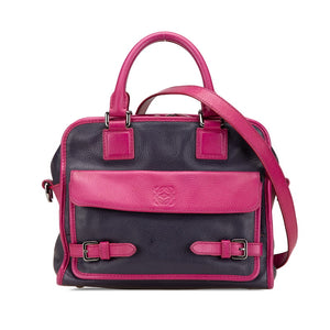 ロエベ アナグラム クルス ハンドバッグ ショルダーバッグ 2WAY ネイビー パープル レザー レディース LOEWE 【中古】