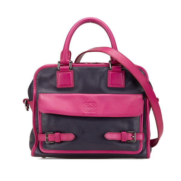 ロエベ アナグラム クルス ハンドバッグ ショルダーバッグ 2WAY ネイビー パープル レザー レディース LOEWE 【中古】