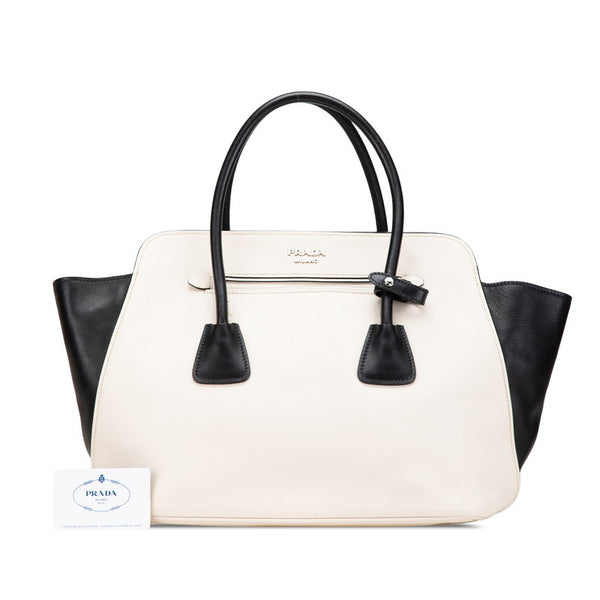 プラダ バイカラー トートバッグ BN2611 ホワイト ブラック レザー レディース PRADA 【中古】
