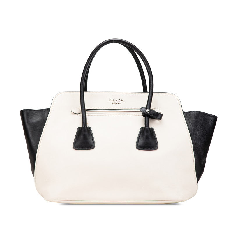 プラダ バイカラー トートバッグ BN2611 ホワイト ブラック レザー レディース PRADA 【中古】