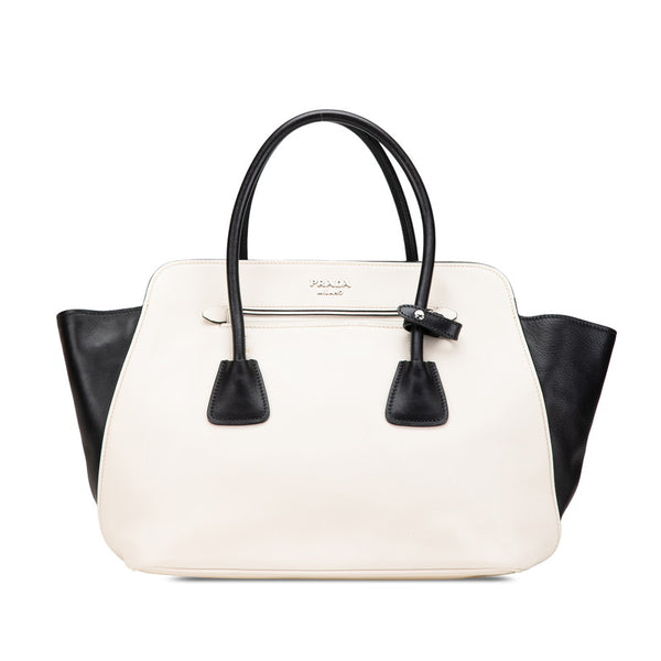 プラダ バイカラー トートバッグ BN2611 ホワイト ブラック レザー レディース PRADA 【中古】