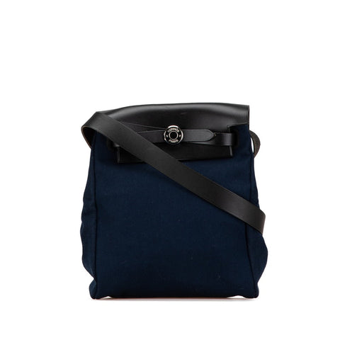 エルメス エールバッグTPM ショルダーバッグ ポシェット ネイビー ブラック レザー トワル レディース HERMES 【中古】