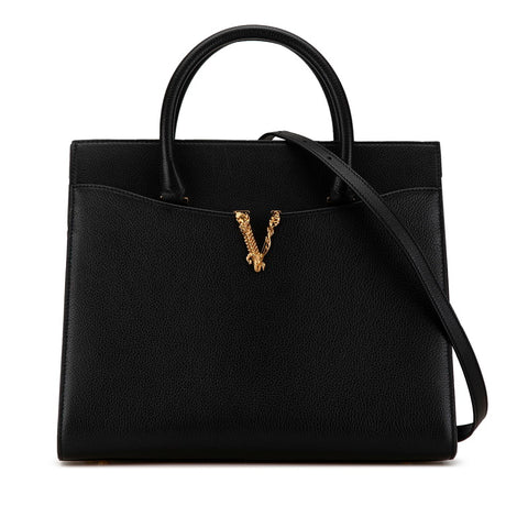 ヴェルサーチェ ヴィルトゥス ハンドバッグ ショルダーバッグ 2WAY ブラック レザー レディース VERSACE 【中古】