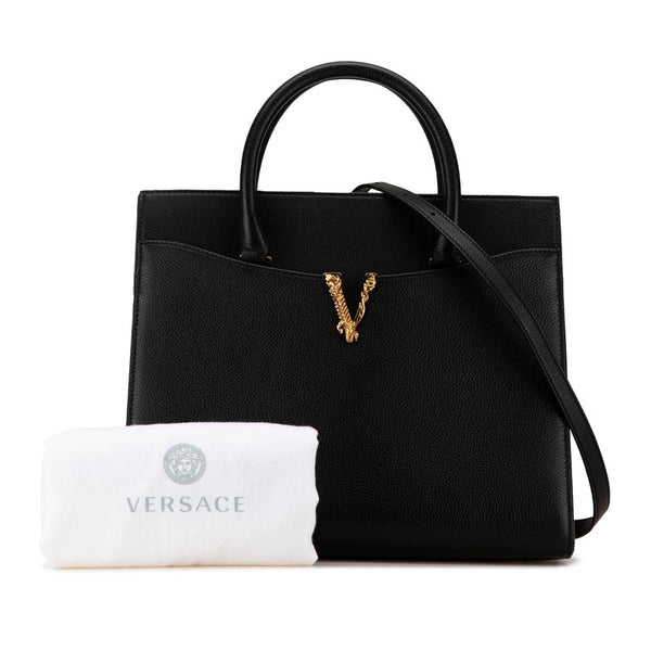 ヴェルサーチェ ヴィルトゥス ハンドバッグ ショルダーバッグ 2WAY ブラック レザー レディース VERSACE 【中古】