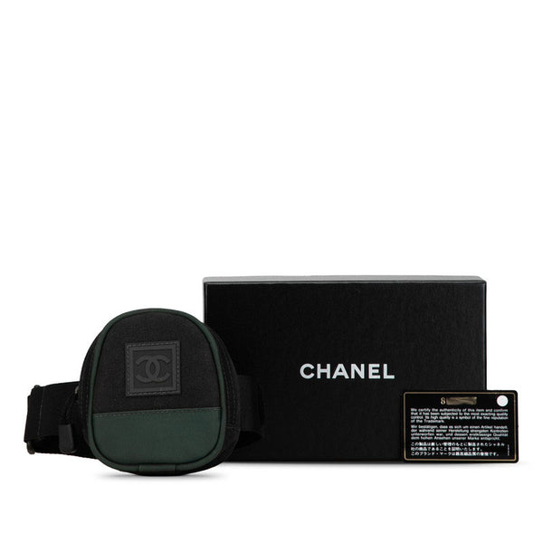 シャネル スポーツライン ココマーク アームポーチ 小物入れ グリーン ブラック キャンバス レディース CHANEL 【中古】