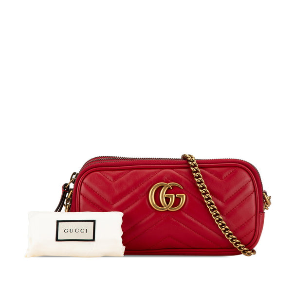 グッチ GGマーモント ハート モチーフ チェーン ショルダーバッグ 546581 レッド ゴールド レザー レディース GUCCI 【中古】