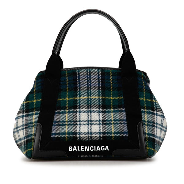 バレンシアガ チェック ネイビーカバス S トートバッグ 339933 グリーン ブラック マルチカラー ウール レザー レディース BALENCIAGA 【中古】