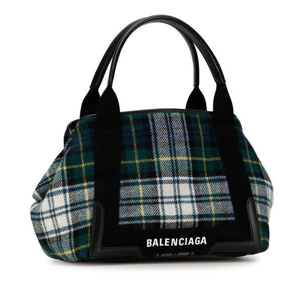 バレンシアガ チェック ネイビーカバス S トートバッグ 339933 グリーン ブラック マルチカラー ウール レザー レディース BALENCIAGA 【中古】