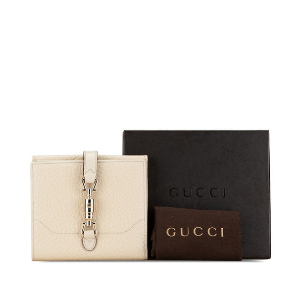 グッチ Wホック ジャッキー 二つ折り財布 141435 ベージュ アイボリー レザー レディース GUCCI 【中古】