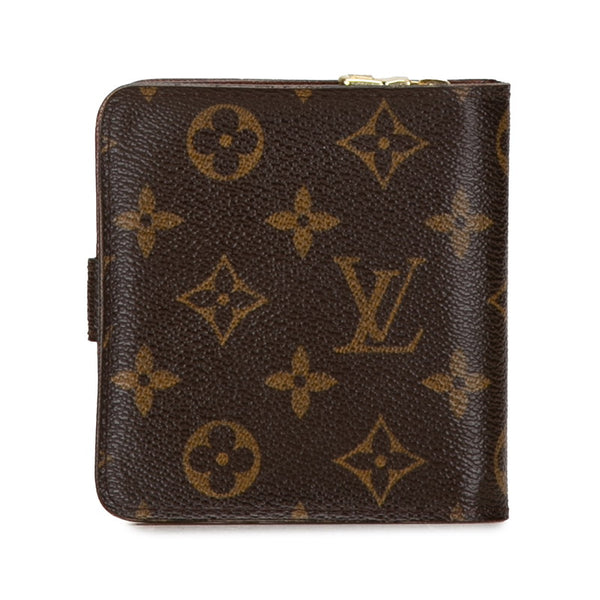 ルイ ヴィトン モノグラム コンパクトジップ 二つ折り財布 M61667 ブラウン PVC レザー レディース LOUIS VUITTON 【中古】