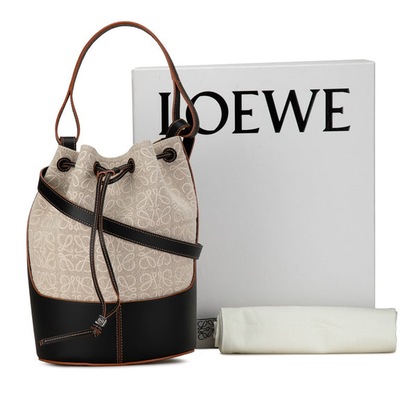 ロエベ アナグラム バルーン 斜め掛け ショルダーバッグ 522024 ブラック ベージュ キャンバス レザー レディース LOEWE 【中古】