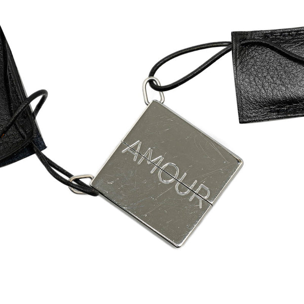 エルメス AMOURS アモーレ プレート ペア ネックレス シルバー ブラック メタル レザー レディース HERMES 【中古】