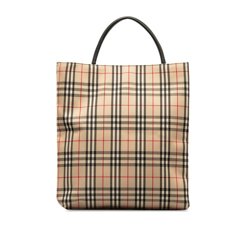 バーバリー ノバチェック トートバッグ ベージュ キャンバス レザー レディース BURBERRY 【中古】