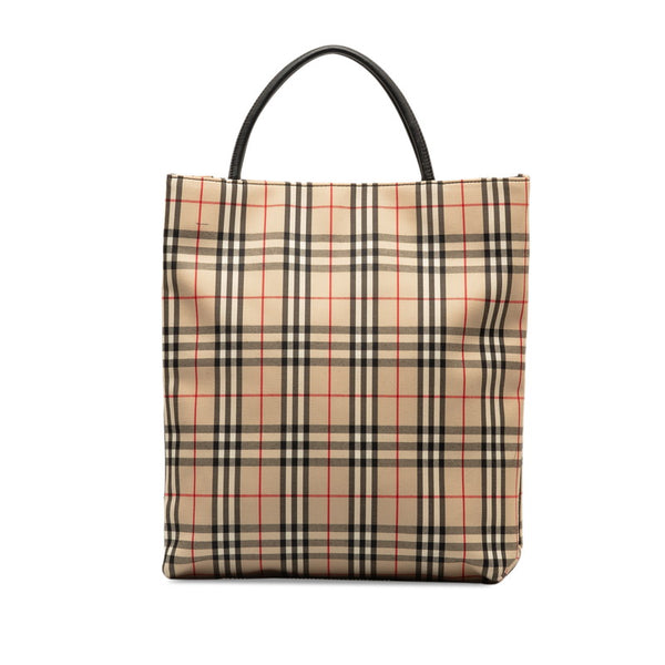 バーバリー ノバチェック トートバッグ ベージュ キャンバス レザー レディース BURBERRY 【中古】