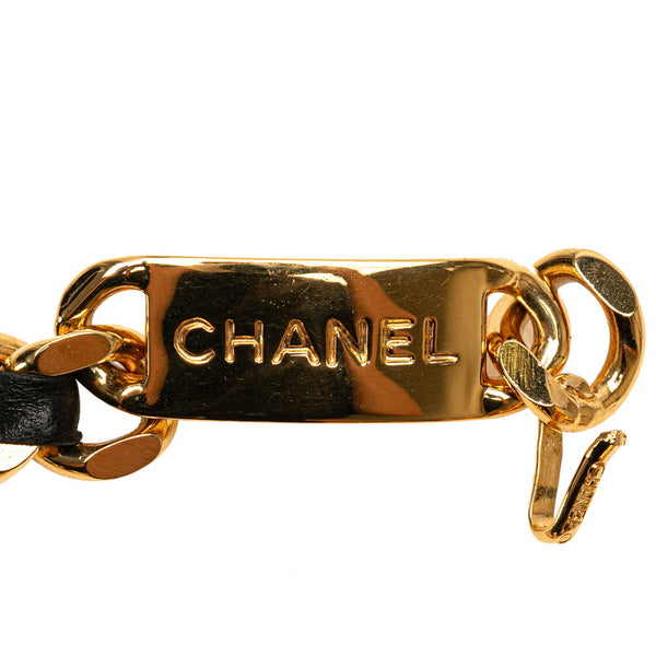 シャネル ココマーク 31 RUE CAMBON PARIS メダル モチーフ チェーン ベルト ゴールド ブラック メッキ レザー レディース CHANEL 【中古】