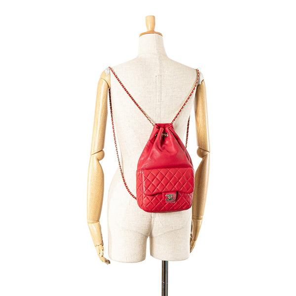 シャネル ココマーク マトラッセ リュック バックパック A94417 レッド ラムスキン レディース CHANEL 【中古】