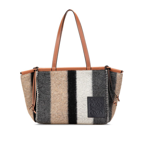 ロエベ アナグラムロゴ ハンドバッグ トートバッグ グレー ブラック ブラウン ウール レザー レディース LOEWE 【中古】