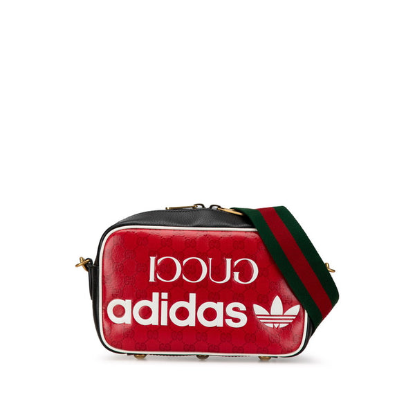 グッチ × adidas アディダス GGクリスタル 斜め掛け ショルダーバッグ 702427 レッド ブラック PVC レザー レディース GUCCI 【中古】