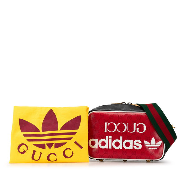 グッチ × adidas アディダス GGクリスタル 斜め掛け ショルダーバッグ 702427 レッド ブラック PVC レザー レディース GUCCI 【中古】