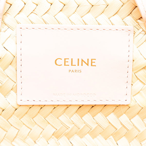 セリーヌ トリオンフ クラシック パームリーフ ハンドバッグ ショルダーバッグ 2WAY ベージュ ピンク ラフィア レザー レディース CELINE 【中古】