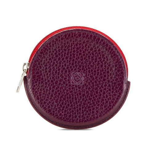 ロエベ アナグラムロゴ ラウンド コインケース 小銭入れ パープル レッド レザー レディース LOEWE 【中古】