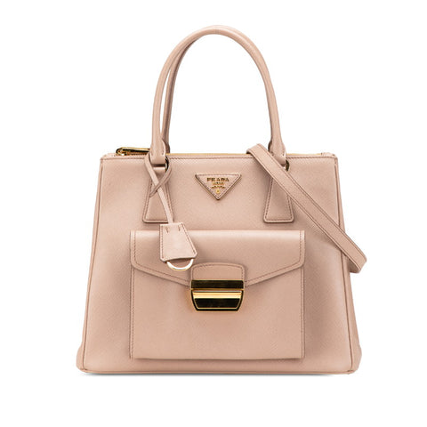 プラダ 三角ロゴプレート サフィアーノラックス ハンドバッグ ショルダーバッグ 2WAY 1BA256 ベージュ レザー レディース PRADA 【中古】