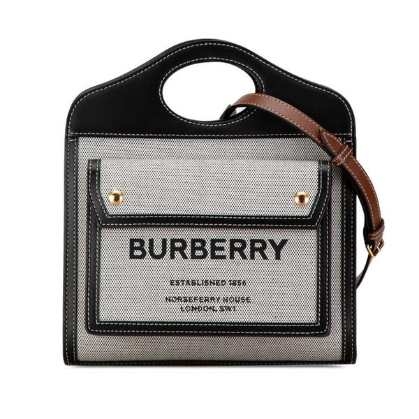 バーバリー ホースフェリープリント ロゴ ハンドバッグ ショルダーバッグ 2WAY ブラック ホワイト キャンバス レザー レディース BURBERRY 【中古】