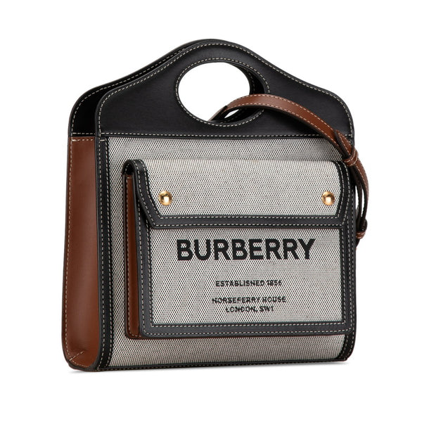 バーバリー ホースフェリープリント ロゴ ハンドバッグ ショルダーバッグ 2WAY ブラック ホワイト キャンバス レザー レディース BURBERRY 【中古】