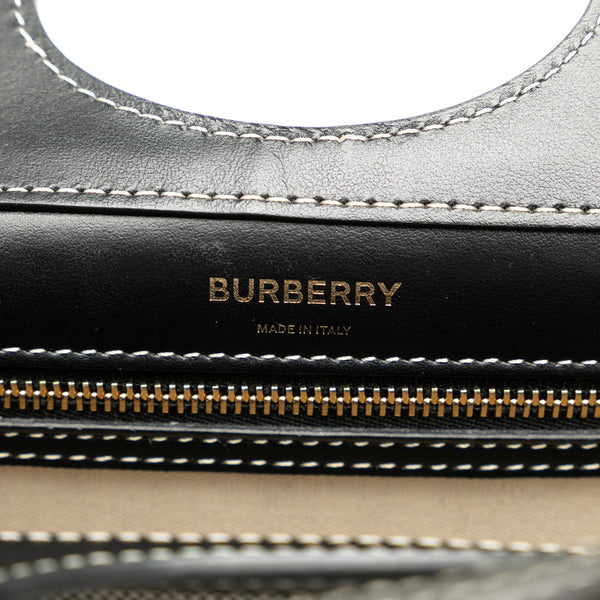 バーバリー ホースフェリープリント ロゴ ハンドバッグ ショルダーバッグ 2WAY ブラック ホワイト キャンバス レザー レディース BURBERRY 【中古】