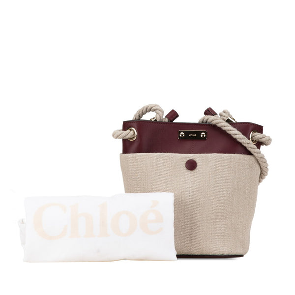 クロエ スモール バケット ショルダーバッグ ベージュ ワインレッド リネン レザー レディース Chloe 【中古】