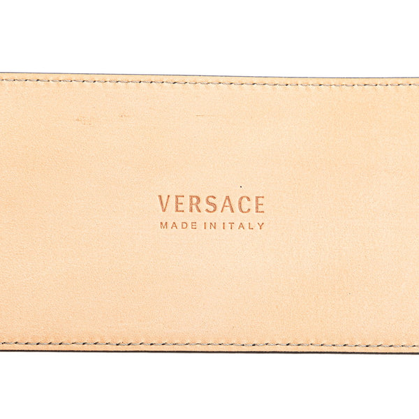 ヴェルサーチェ マキシ ワイドクチュール ベルト 80/32 ブラック ゴールド レザー レディース VERSACE 【中古】