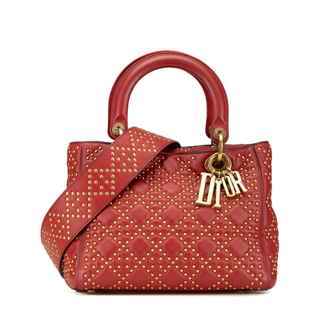 ディオール カナージュ レディディオール スタッズ ハンドバッグ ショルダーバッグ 2WAY レッド レザー レディース Dior 【中古】