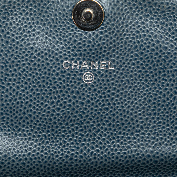 シャネル ココマーク ハーフムーン 斜め掛け チェーン ショルダーバッグ グレー シルバー キャビアスキン レディース CHANEL 【中古】