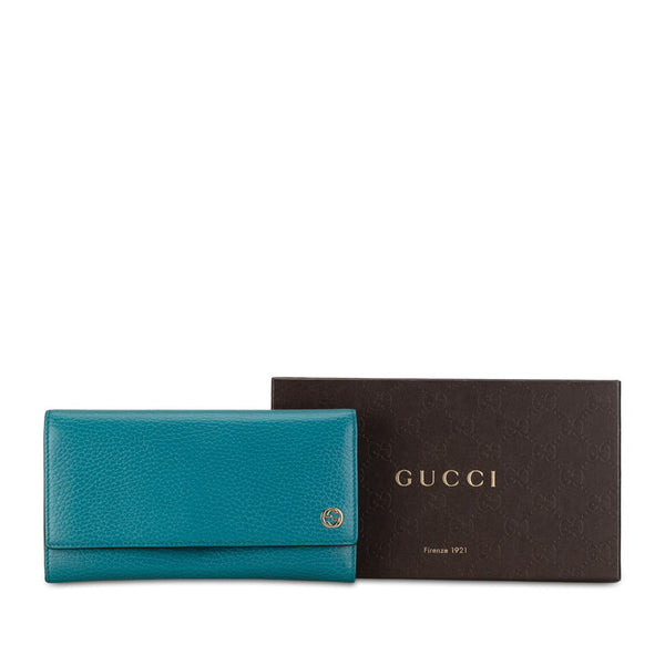 グッチ インターロッキングG 長財布 449279 ターコイズブルー レザー レディース GUCCI 【中古】