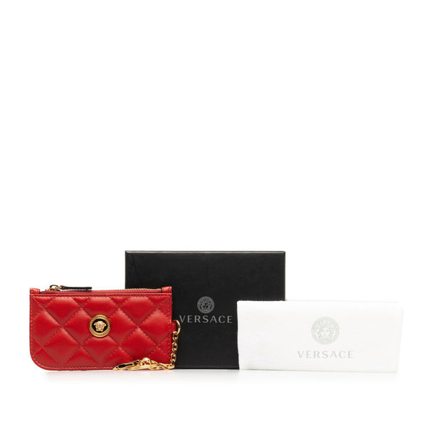 ヴェルサーチェ メデューサ カードケース レッド ゴールド レザー レディース VERSACE 【中古】