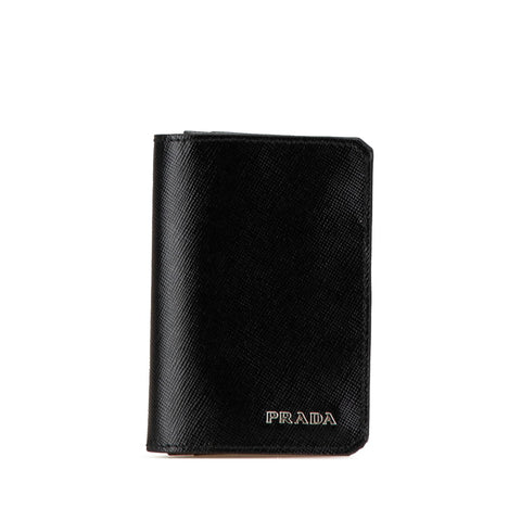 プラダ サフィアーノ ロゴ カードケース ブラック レザー レディース PRADA 【中古】