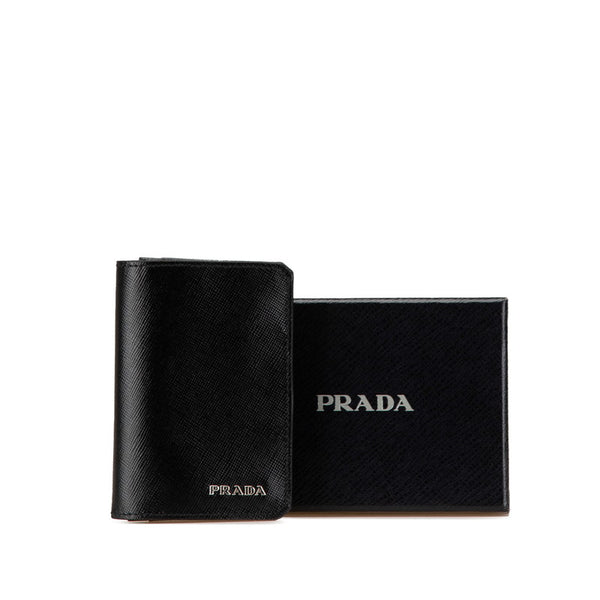 プラダ サフィアーノ ロゴ カードケース ブラック レザー レディース PRADA 【中古】