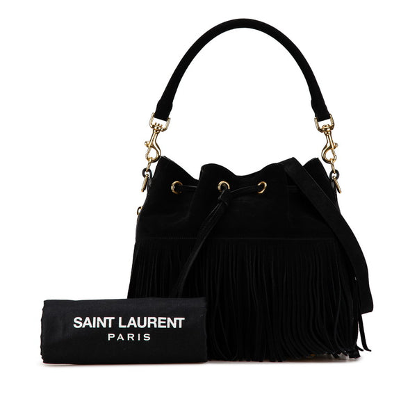 サンローラン エマニュエル フリンジ ハンドバッグ ショルダーバッグ 2WAY ブラック スエード レディース SAINT LAURENT 【中古】