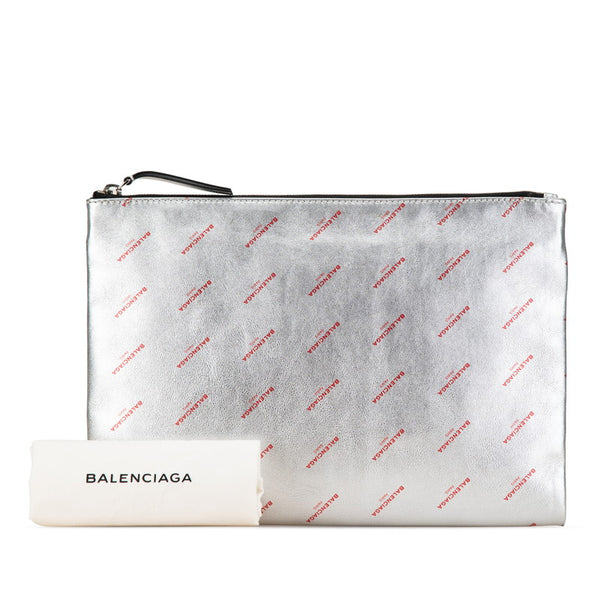 バレンシアガ ロゴ プリント クラッチバッグ シルバー レッド レザー レディース BALENCIAGA 【中古】