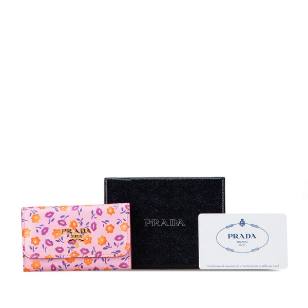 プラダ フラワー 花 モチーフ 6連 キーケース 1PG222 ピンク マルチカラー レザー レディース PRADA 【中古】